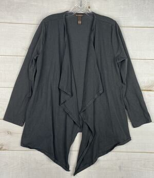 Bit & Bridle Cardigan Womens S Gray Open Front Duster Long Sleeve Stretch Knit